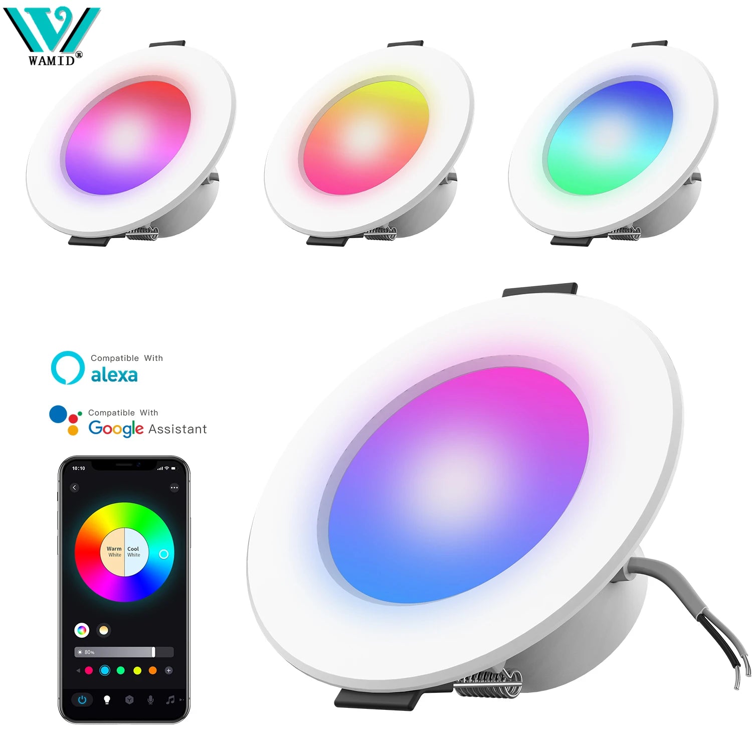 1-10PCS 5W Smart LED Downlight WiFi Ble Ceiling Lamp RGB Lamp APP Remote Control Color Changing Light for Google Alexa Home