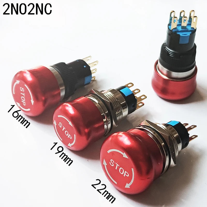 16mm/19mm/22/mm Emergency Metal Button Switch Indication STOP Machine Panel Dashboard Press Latching Button 1NO1NC/2NO2NC