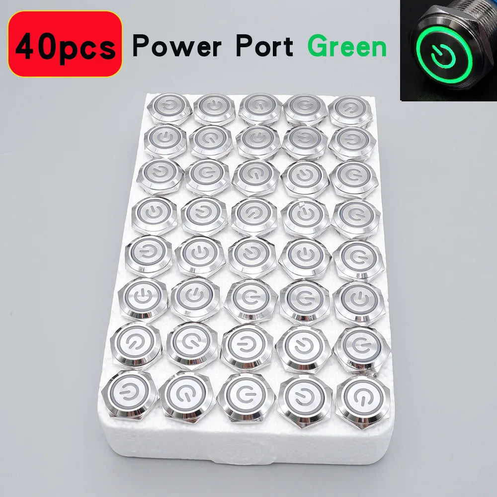 40pcs 16mm 19mm Metal Button Switch PC Power LED Light Waterproof Car Start On Off Momentary Latching 3V 5V 6V 12V 24V 220V Red