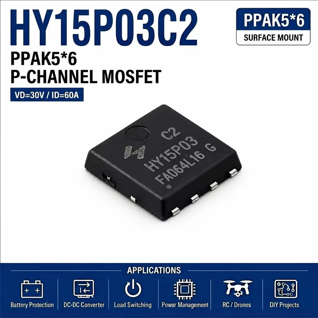 (10 pcs) HY15P03C2 PPAK5*6 (Marking HY15P03) - P-Channel MOSFET -30V 60A 4.8mΩ