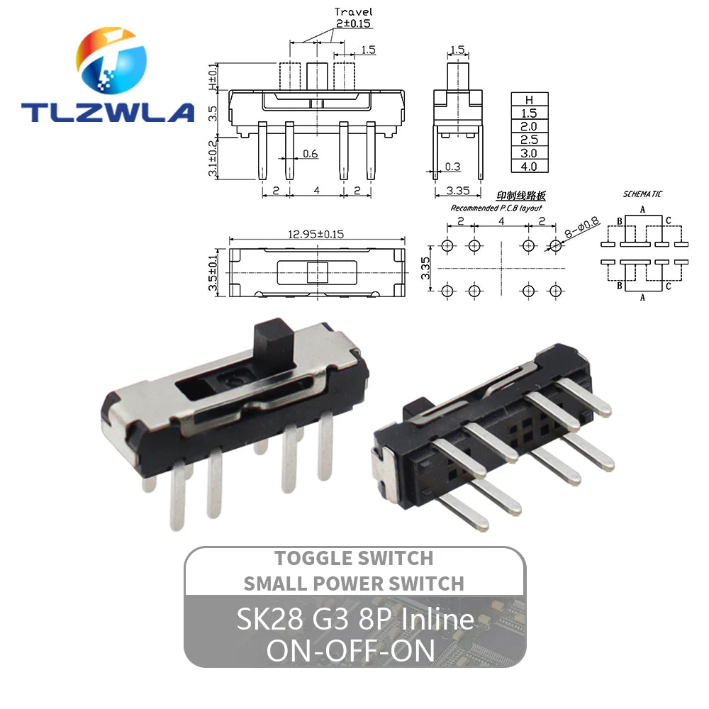 10PCS Slide Switch Micro-power Toggle Switch Single and Double-row Direct-inserted Horizontal Sliding Second Gear Third Gear