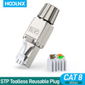 Hoolnx RJ45 Connector Toolless Free Tool CAT8 CAT7 CAT6A CAT6 Reusable Termination Plugs Shielded Ethernet Field Modular PLug