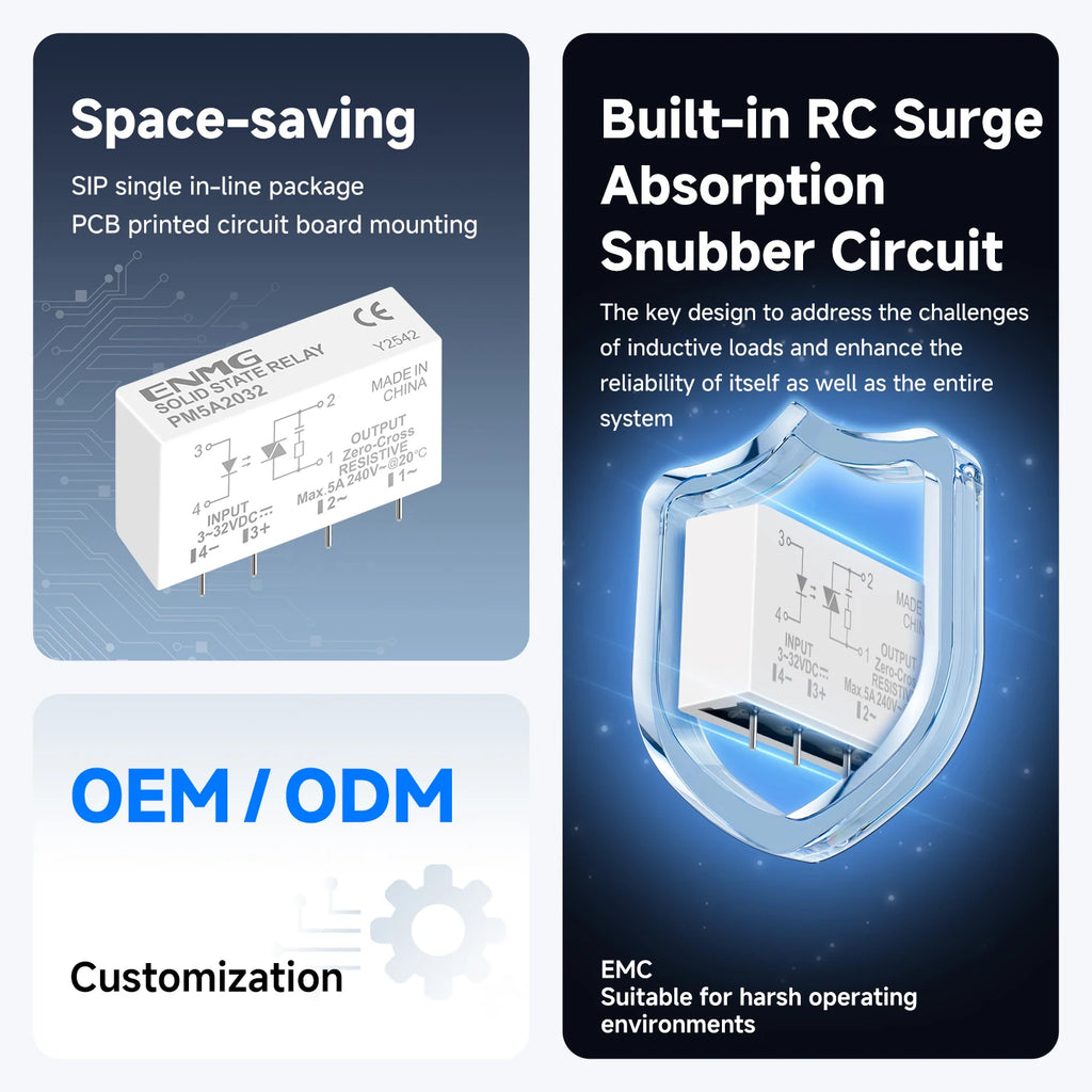 ENMG PCB Pin - Type Solid - State Relay PM5D  3 - 32Vdc Non - Contact, DC - DC Control (5A 24V Compatible)