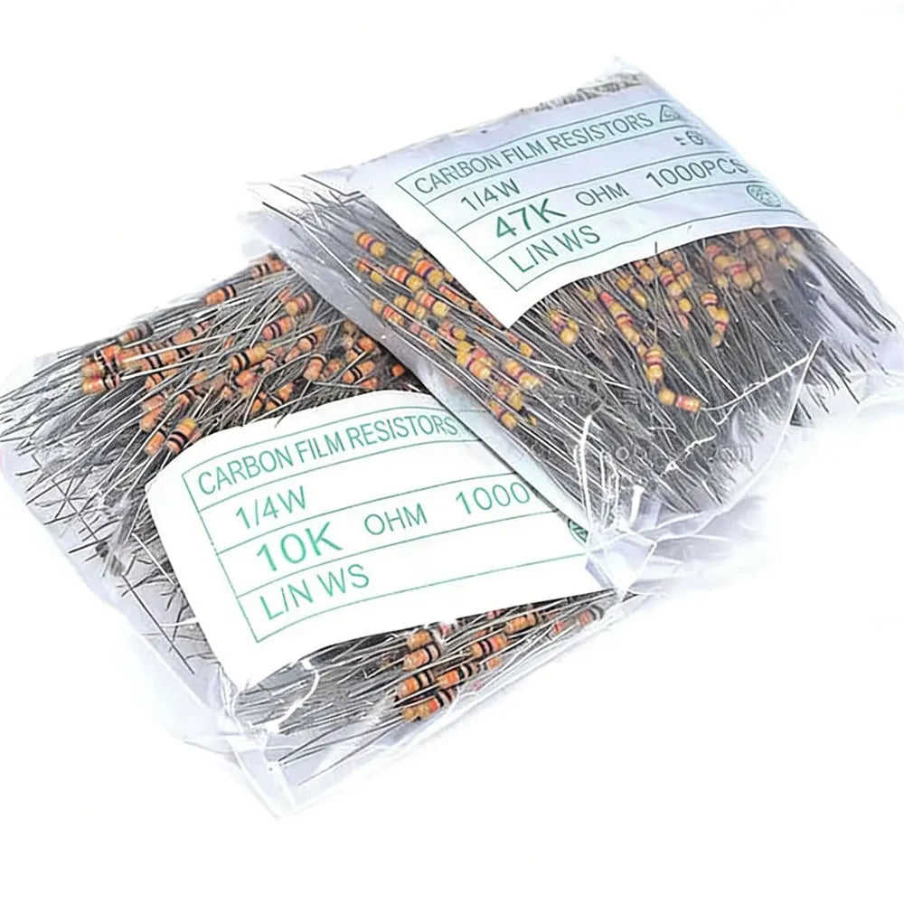 1000PCS 1/4W 0.25W Carbon Film Resistors 5% 1R-1M 1.2K 1.5 2 2.2 3 3.3 4.7 5.1 10 15 22 33 47 100 470ohm Color Ring Resistance