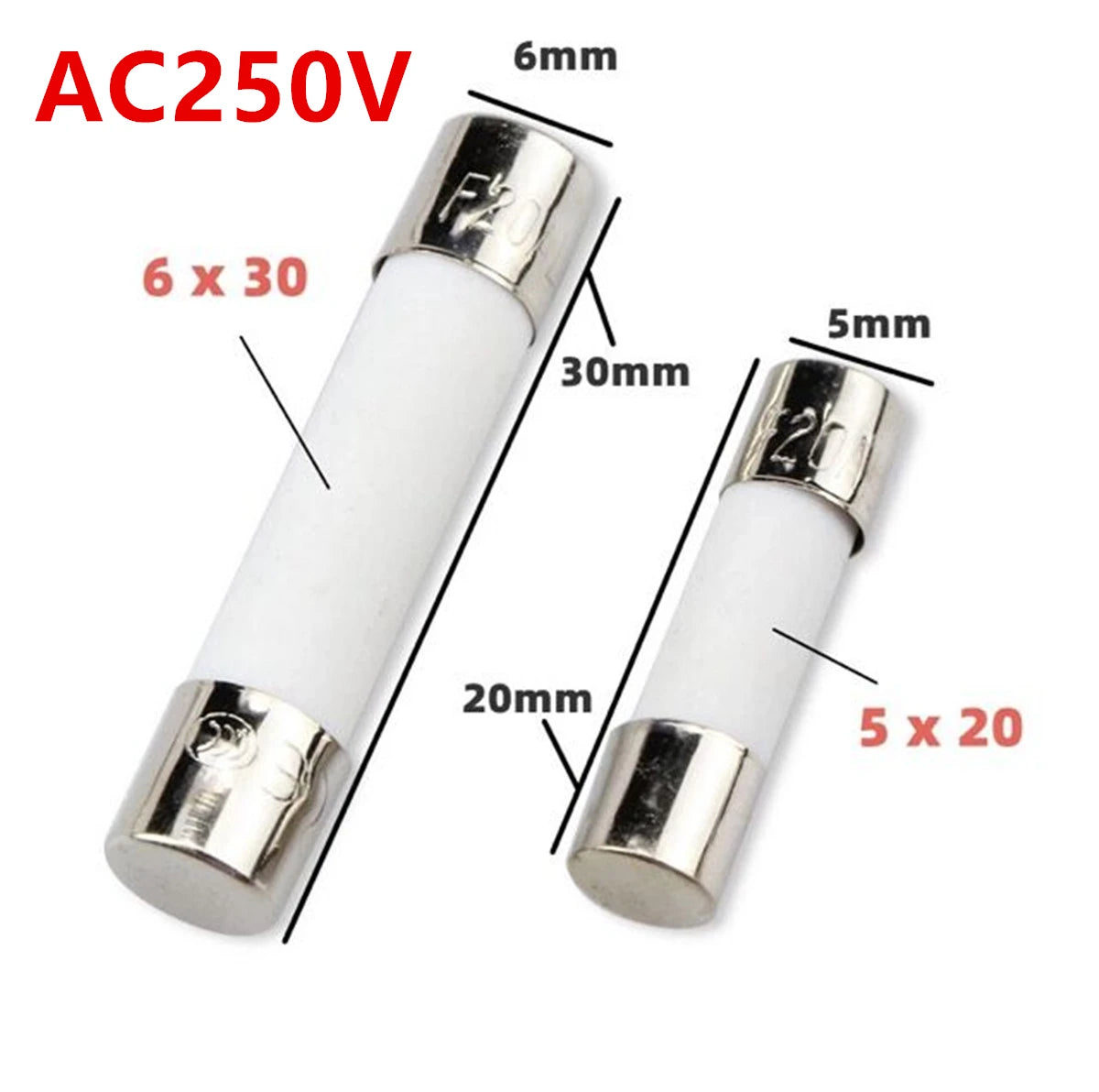 10pc/lot One Sell 5*20mm 6*30mm Fast Blow Tube Fuses mm 250V 0.1A 0.2A 0.3A 0.4A 0.5A 0.63A 0.75A 0.8A 1A AMP Fuse Ceramic Fuse