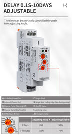 TOMZN 10IN1 Multi-function Time Relay Delay Interval Repeat Cycle Single Shot Latching Relay Pulse Generator AC230V 16A 18mm