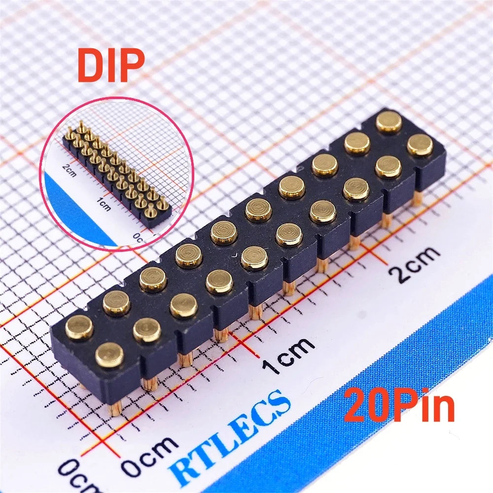 5Pcs Target PAD Connector 2.54 Grid 4 6 8 10 12 14 16 20 Pole Female Spring Pogo Pin Header Socket Power Charge DIP SMD Dual Row