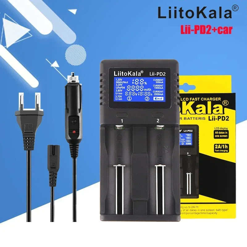 LiitoKala Lii-PD2 Lii-PD4 LCD Lipo Battery Charger For 21700 20700 18650 18350 26650 22650 14500 NiMH Smart Full Automatic Stop