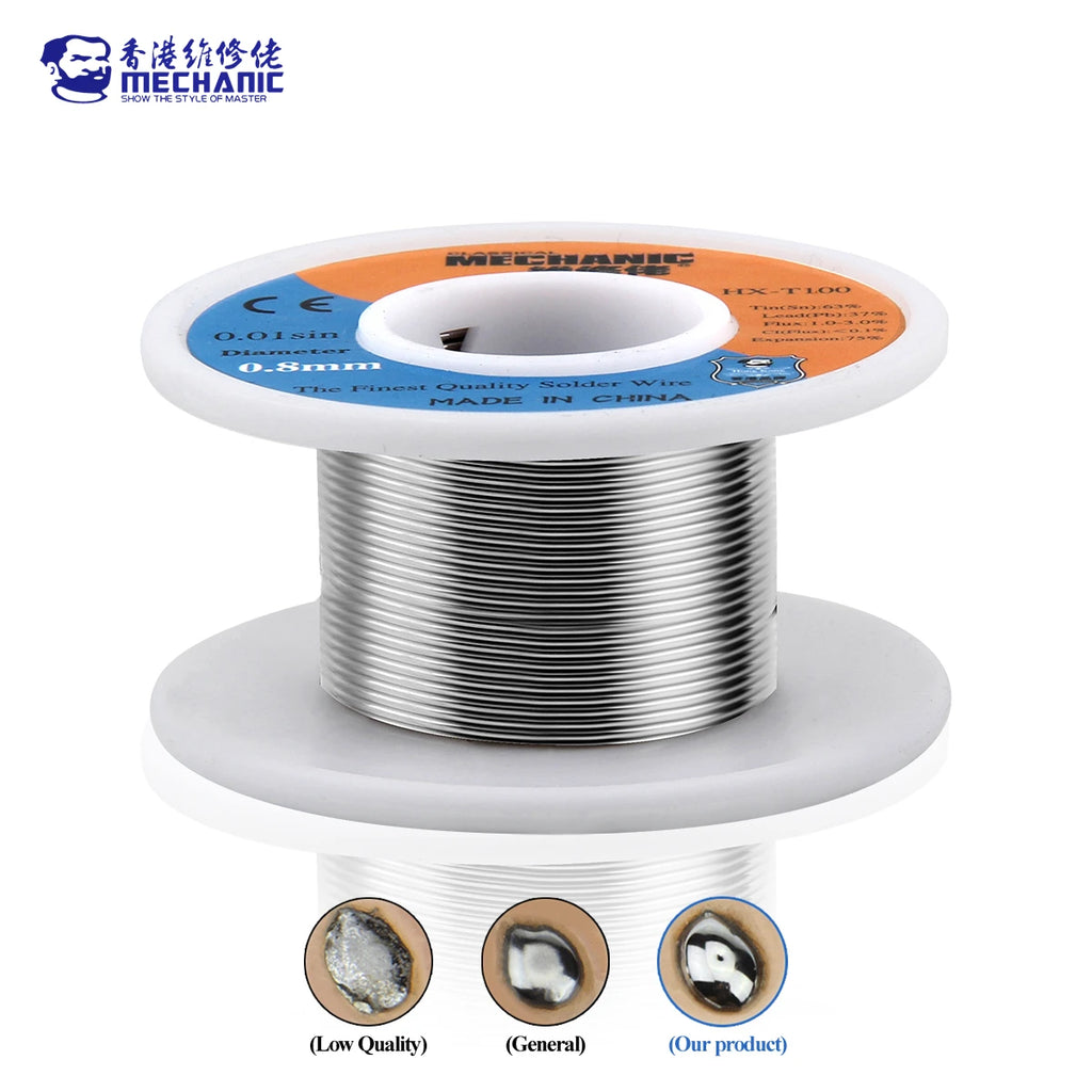 MECHANIC HX-T100 55g Mild Rosin Core 183℃ Melting Point 0.2mm-1.2mm High Purity Solder Wire Welding Flux 1-3% Iron Cable Reel
