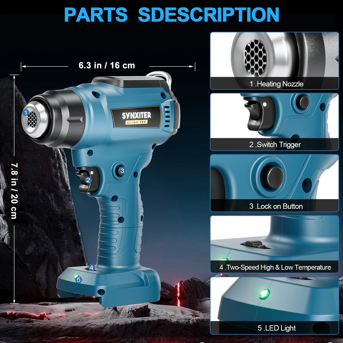 Cordless Heat Gun Adjustable Temperature Hot Air Gun Shrink Wraping With 4pcs Nozzles Home DIY Stripping For Bosch 18V Battery