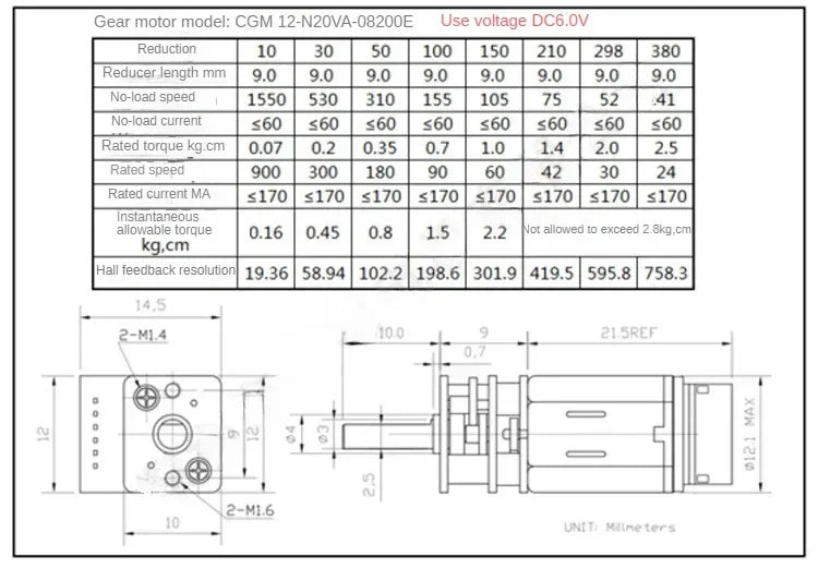 N20 Mini Micro Metal Gear Motor DC 3/6/12V Encoder Gear Motor 19-3000RPM Slow Speed Reduction Gear Reducer Motor Geared Motors