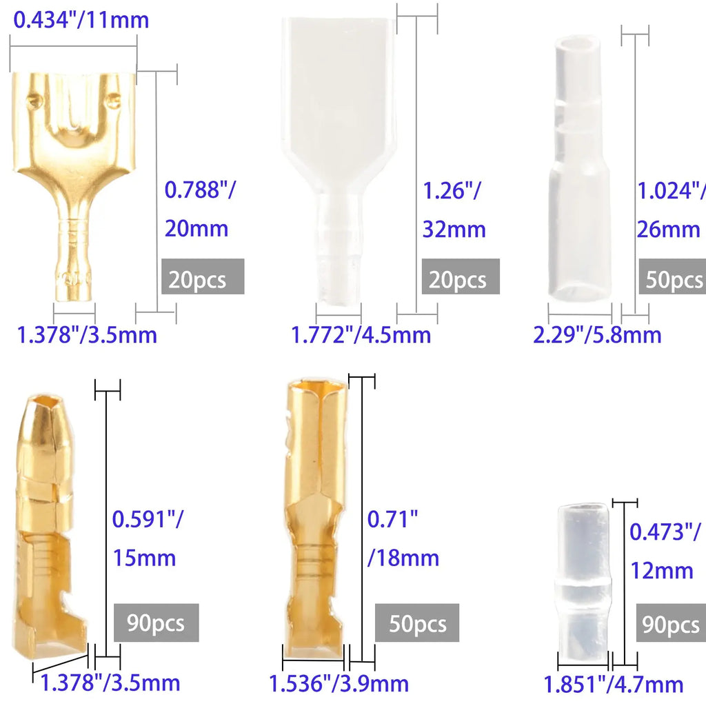 Male Female Wire Box Insulated Cable Macho Connector 2.8/6.3mm Electrical Crimp Terminals Termin Spade Connectors Assorted Kit