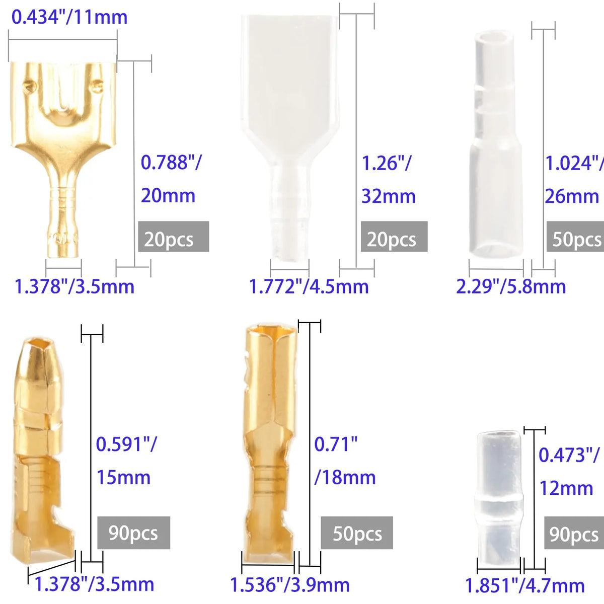 Male Female Wire Box Insulated Cable Macho Connector 2.8/6.3mm Electrical Crimp Terminals Termin Spade Connectors Assorted Kit
