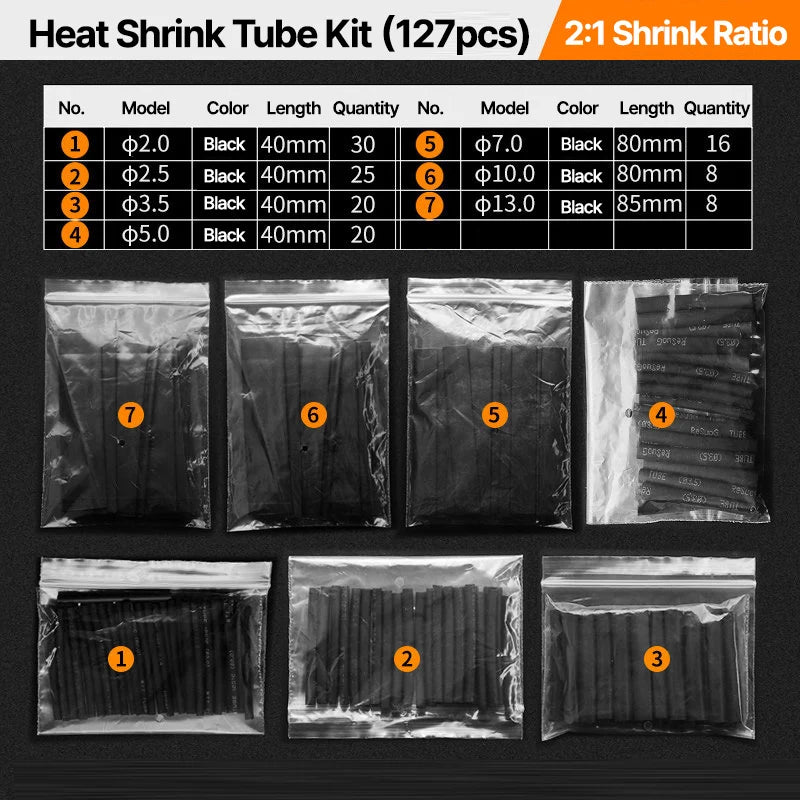GREENER 127/580/800pcs 2:1 Heat Shrink Tubing Kit Polyolefin Colorful Flame Retardant Waterproof Wire Cable Sleeve For Home DIY