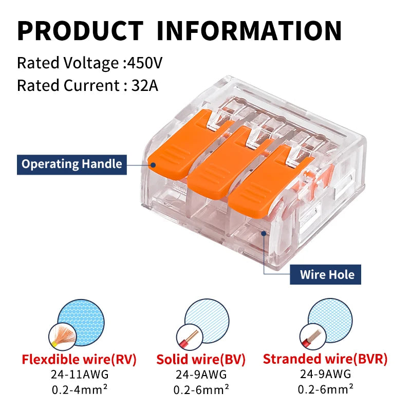 Mini Quick Lever Wire Connector Electrical Splicing Household 2/3/5 Ports Home Lighting Universal Terminal Blocks Led 0.2-6mm²
