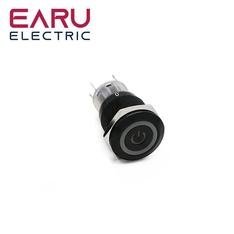 19mm Power Mark Press Metal Push Button Switch Waterproof Latching Self-lock Fixation LED Light Illumination 3V-6V 12V-24V 220V