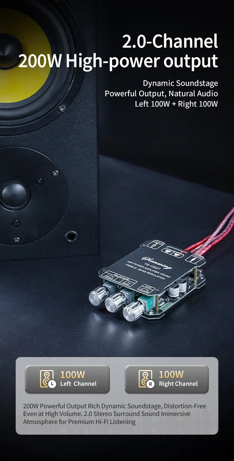 YS-1002T YS-502L Bluetooth 5.0 Audio Amplifier Board 2.0 Channel Stereo Power Amp Module 50W X2 100W X2 AUX Input For DIY Speaker Home Audio