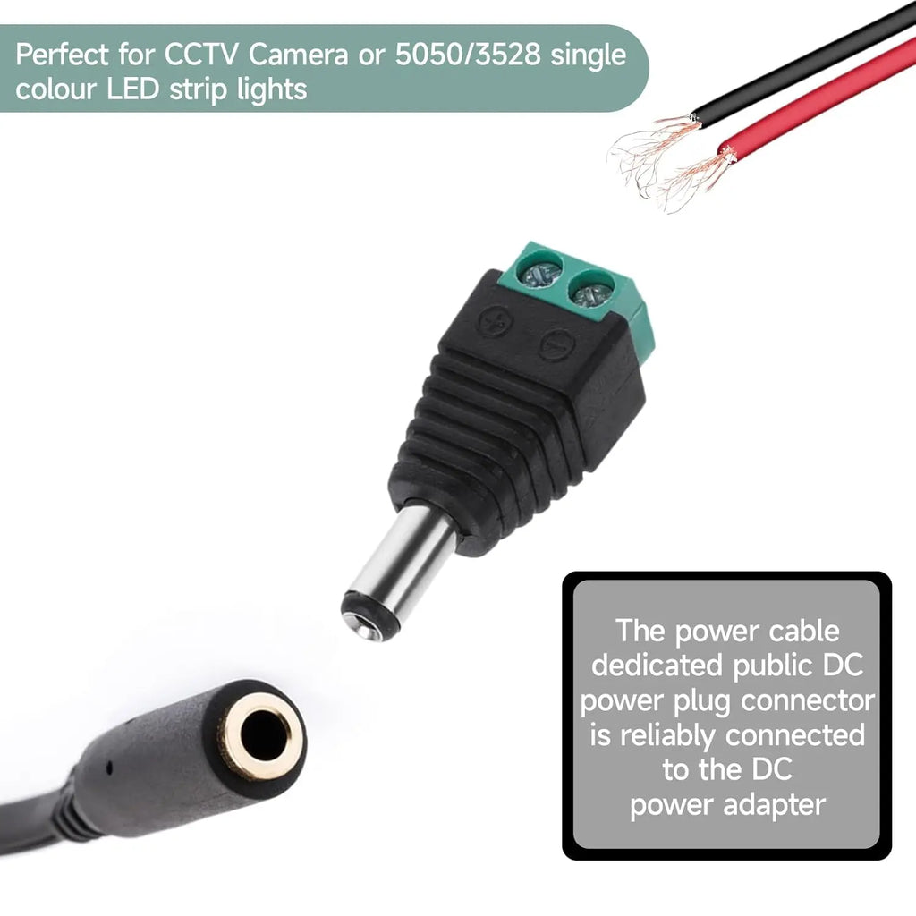 12V Male and Female Barrel Connectors 10 Pairs DC Power Jack Plug Adapter 2.1 X 5.5mm Male Female Wire Power Connectors