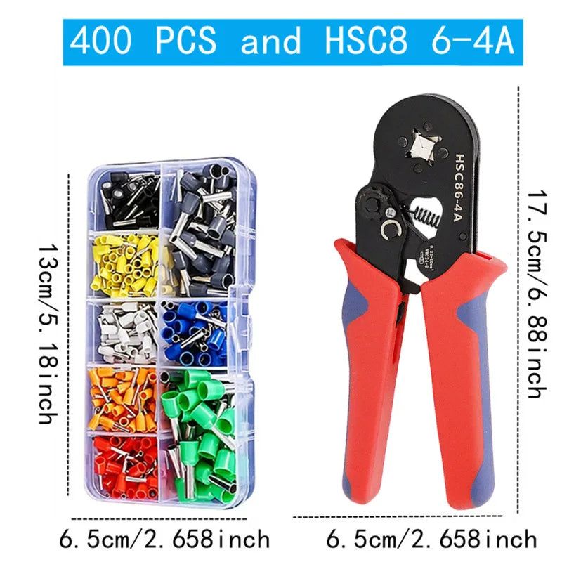 Boxed VE Tubular Crimp Terminals,Cable Electrical Connector,Insulated Wire Connectors,Tube Type Terminal Crimping Pliers HSC86-4