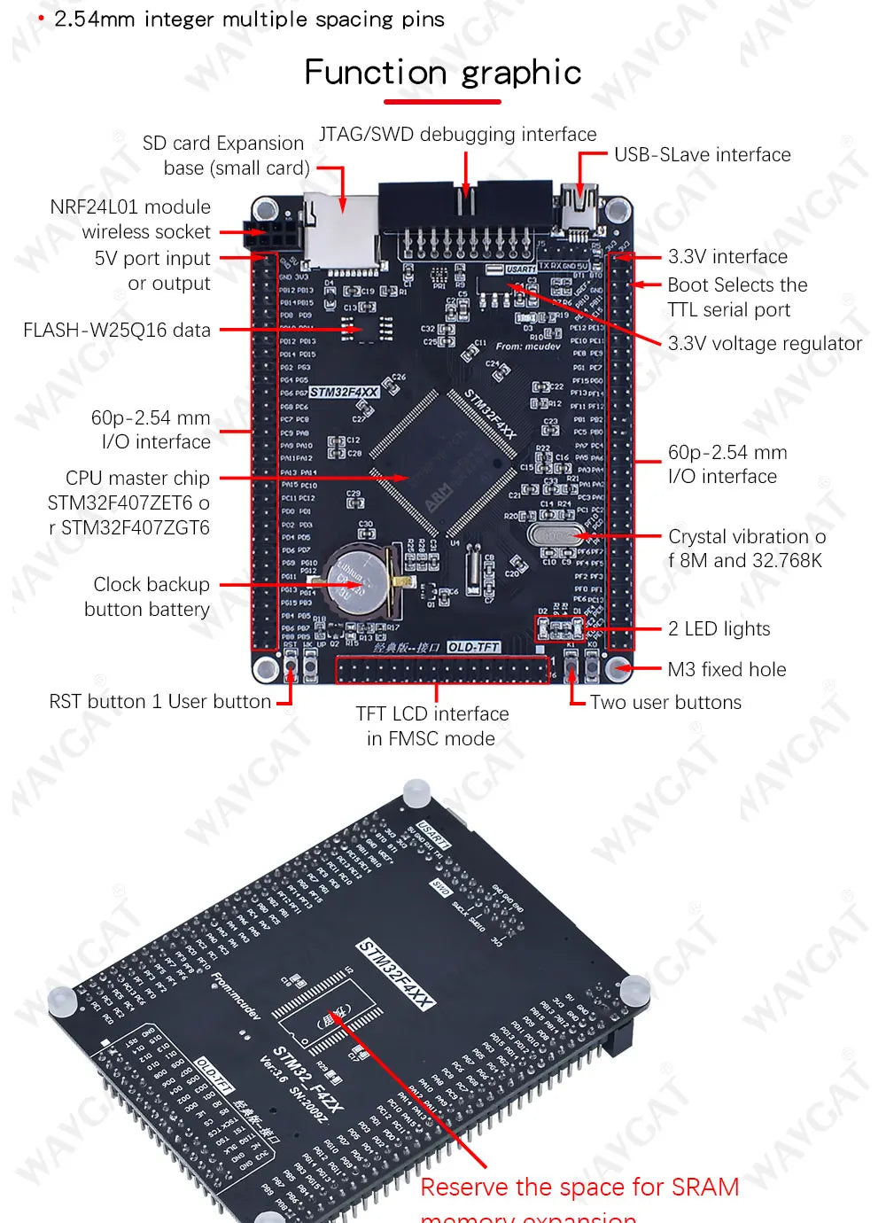 STM32F407ZET6 STM32F407ZGT6  STM32 System ARM Core Board Development Board F407 Cortex-M4 Single-Chip Learning Board WAVGAT