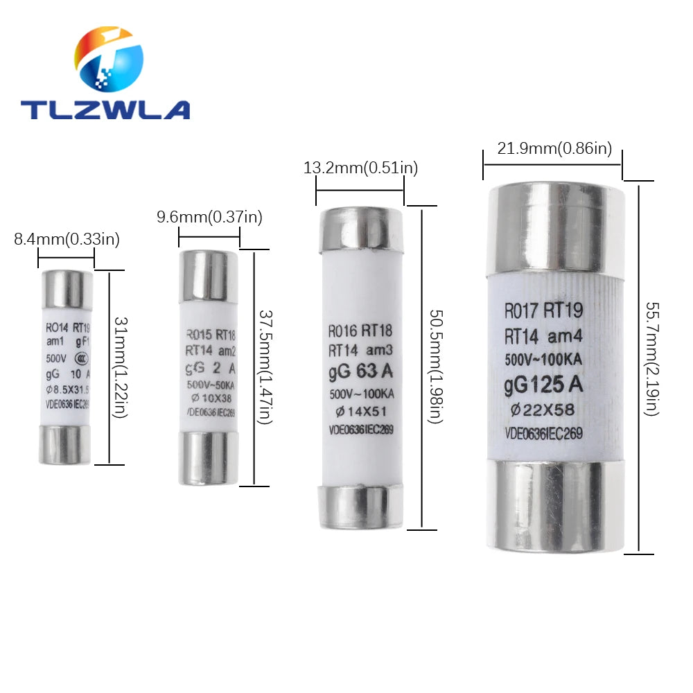 5PCS 8.5*31.5mm 14*51mm 22*58mm Fast low Ceramic Fuse 10x38mm Fuse 380V 500V 0.5A 1A 2A 4A 10A 16A 20A 32A RO14 RO15 RO16 RO17