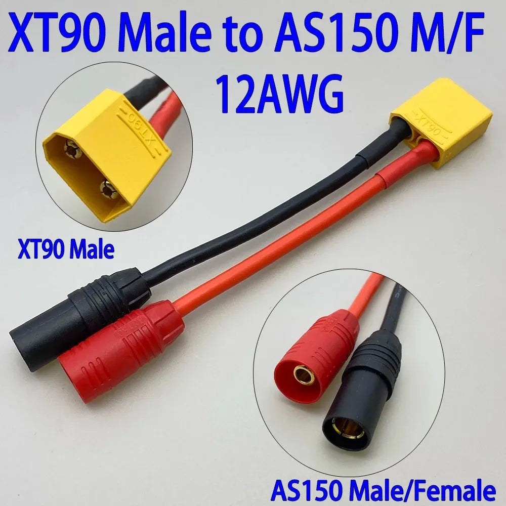 AS150 XT150 Male/Female To XT60 XT90 Plug DC Power Conversion Cable Connector 12AWG 10cm Silicone Wire Suitable for RC Batteries