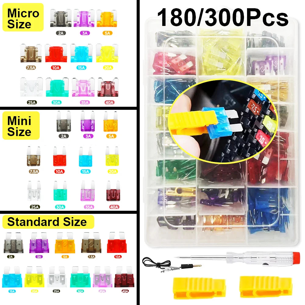 300/180/50Pcs Car Blade Fuse Assortment Kit Auto Truck Automotive Medium Small Mixed Motorcycle Circuit Fuse With Box 2A-35A