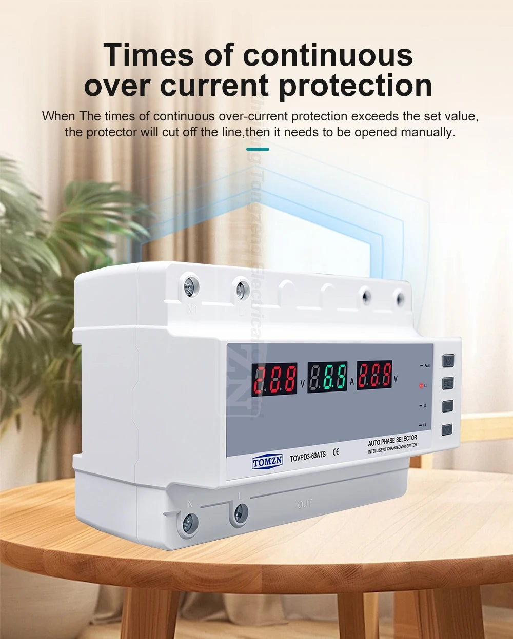 TOMZN Dual Power Automatic Transfer Switch Relay Over Under Voltage Current Protection with LED Display and Overload Cut Off