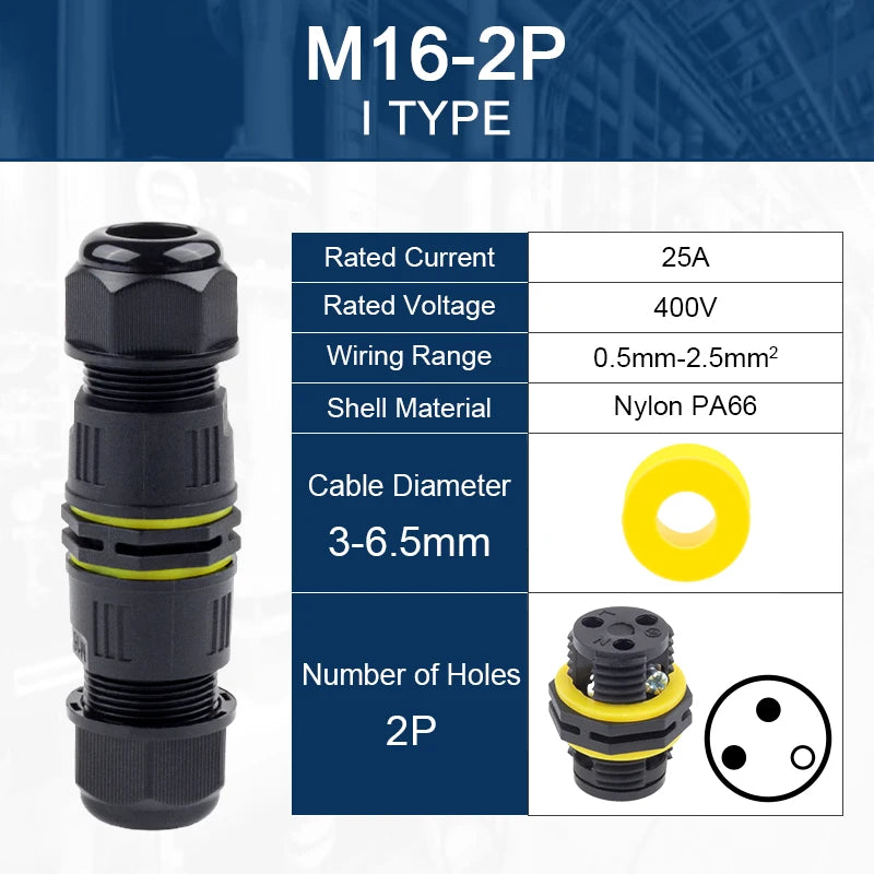 IP68 M16 Waterproof Connector,Electric Junction Box 2/3Pin Screw connection Solderless For 3-10mm Cable,Adapter terminal Outdoor