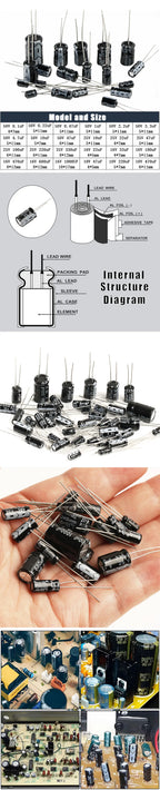 Aluminum Electrolytic Capacitors 10v 16v 25v 50v 0.1uf 1uf 2.2uf 33uf 47uf 220uf 470uf 680uf 1000uf