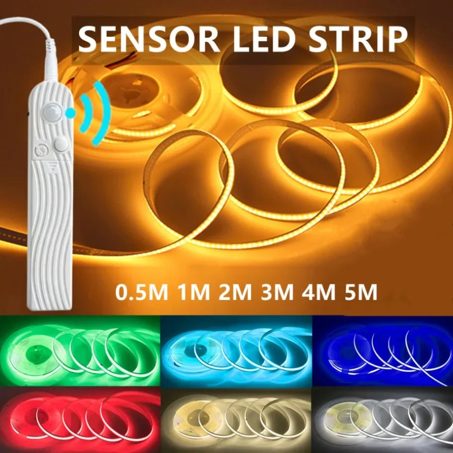 Dual Mode Adjustable 5V COB LED Strip Motion Sensor Night Light, Smart Induction Lamp for Bathroom Bedroom Bedside Home Decor