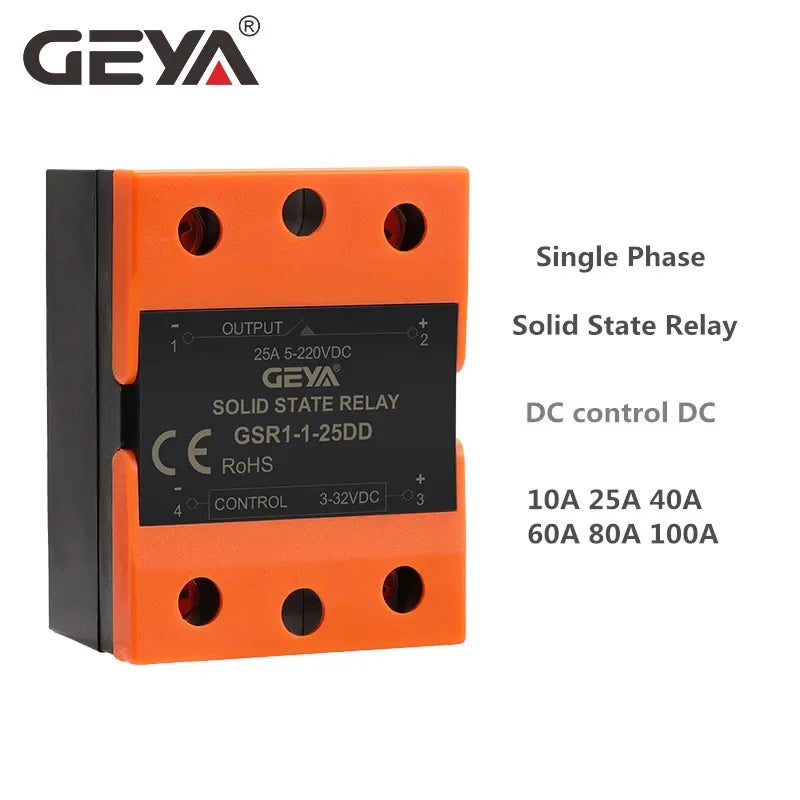 GEYA GSR1-1 Solid State Relay DC-AC DC-DC AC-AC Single Phase SSR 10A 25A 40A 60A 80A 100A 120A Without Cover