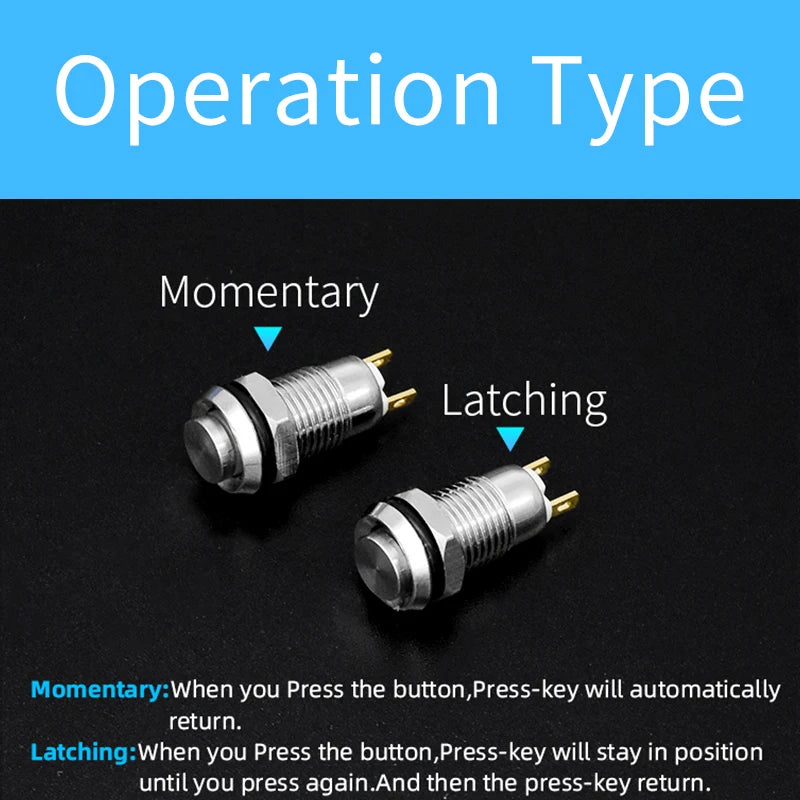 1pc 8mm Metal Push Button Switch Self-reset Momentary Self-locking Latching 2 Pins High Head 3A/250V Computer Doorbell Horn