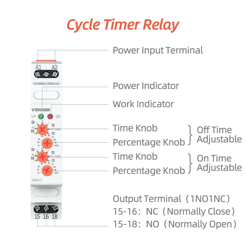 Cyclic Time Relay 220V 24V 12V AC/DC Asymmetrical Flashing Relay between ON and OFF Recycle Timer Repeat Time Adjustable