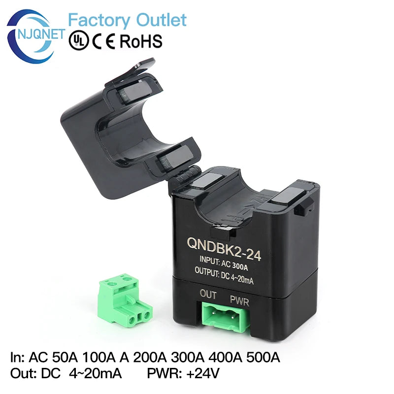QNDBK2-24 AC 1A 5A 10A 20A 50A 100A 4-20mA Current Sensor Split Core Current Transmitter Clamp CT Current Transformer Transducer