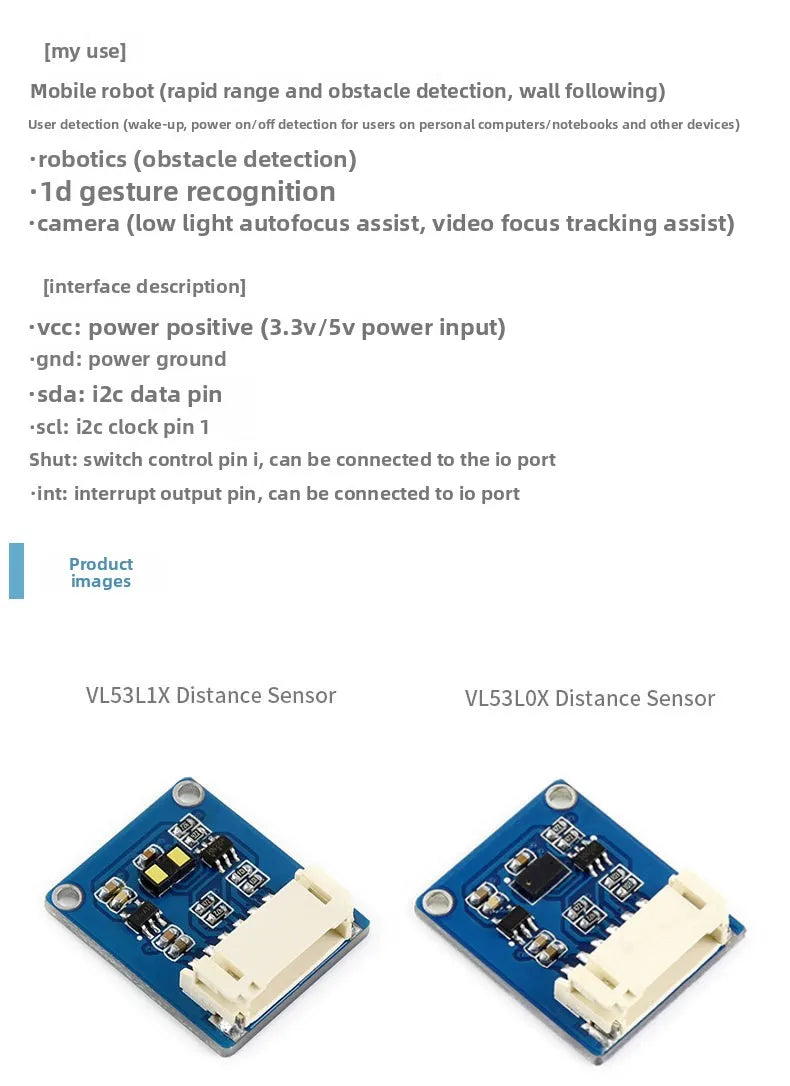 VL53L0X VL53L1X TOF Sensor I2C Interface High-Precision 2m/4m Distance Detector