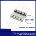20Pcs 3.6*10 3*10 4*11 Glass fuse Fast/Slow blow 250V 0.5A 1A 2A 3A 3.15A 4A 5A 6.3A 10A 15A with legs F/T type 3.6x10 3x10 4x11