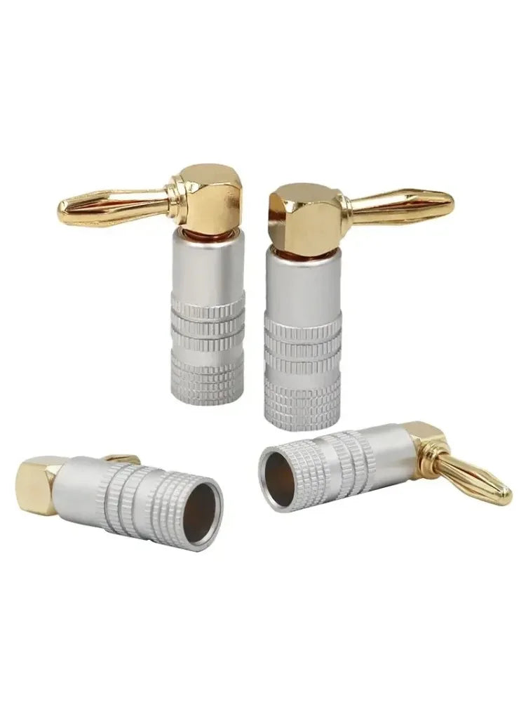 4pcs Banana Plug Right Angle 90 Degree 4mm Gold-Plated Video Speaker Adapter Audio Connector Banana Connectors