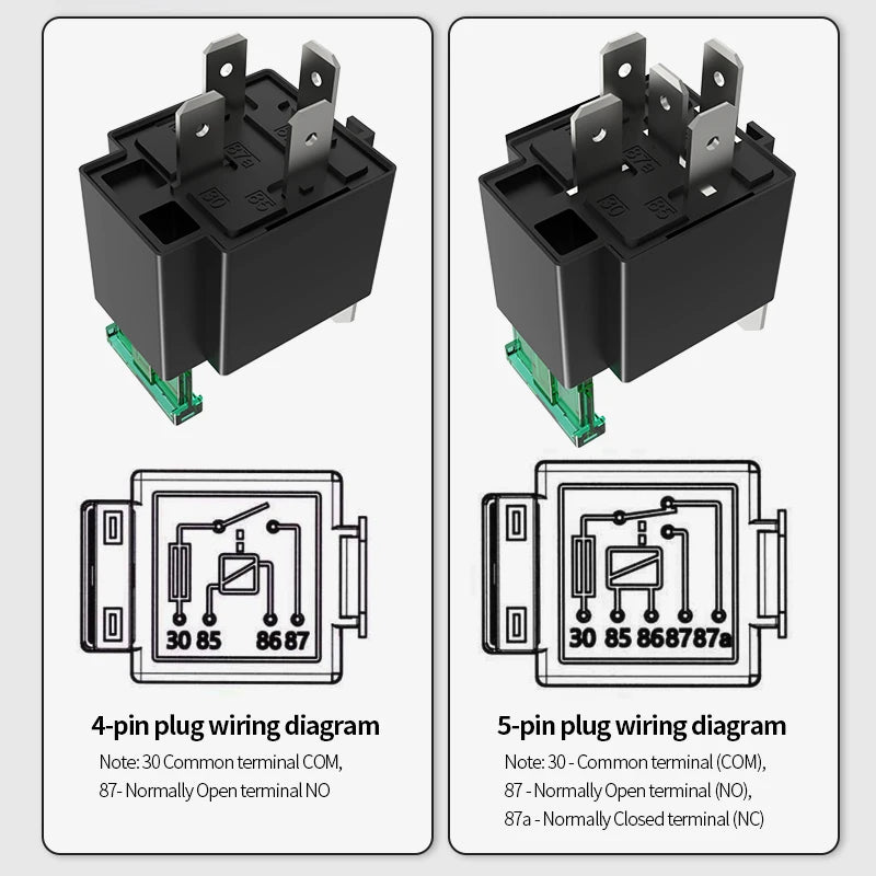 LANBOO High Current Car/Auto Relay 12V 24V 30A with 4PIN/5PIN Applications include lighting control and horn control.