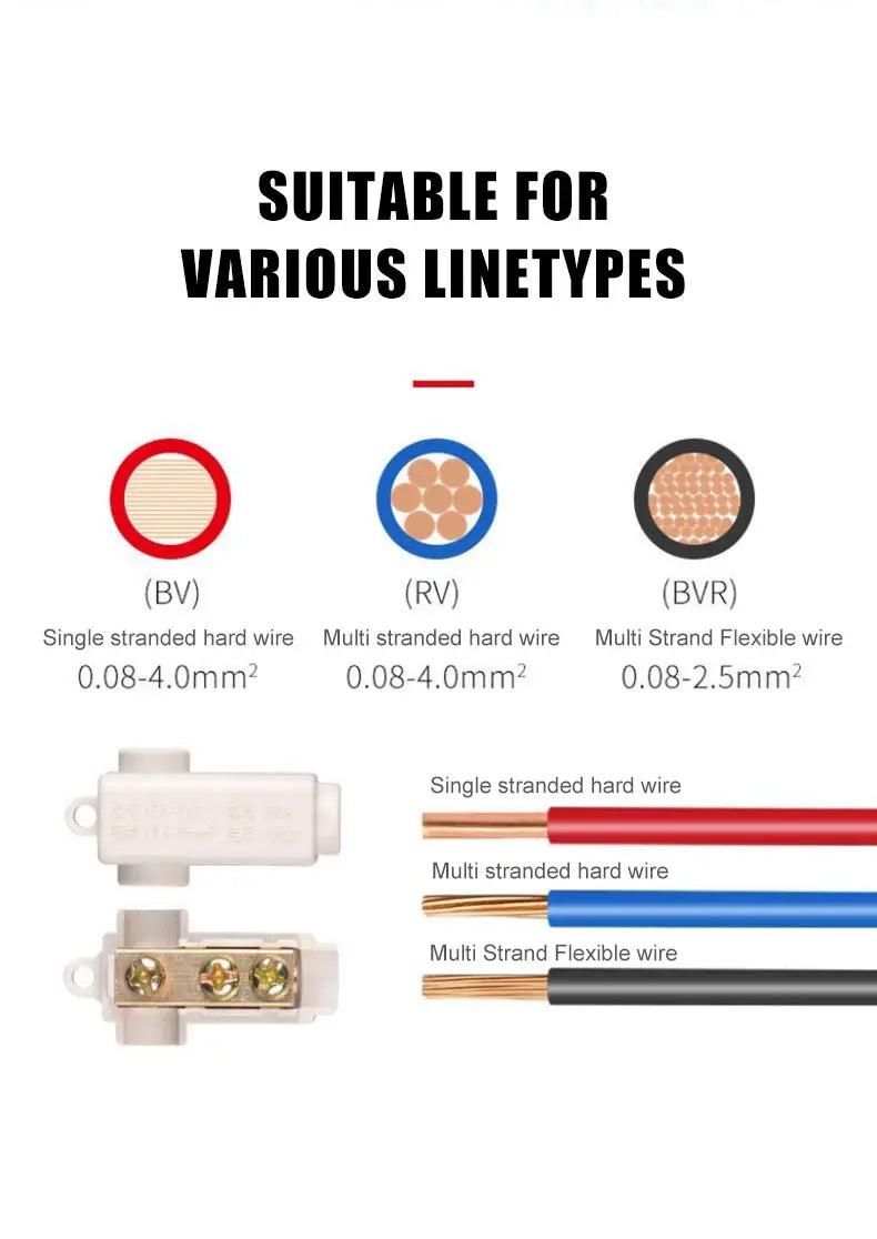 T‑Type Wire Connector ZK Terminal Splitter I-type Brass Clamp Electrical Wire Junction Box for Household Lighting Socket Wiring
