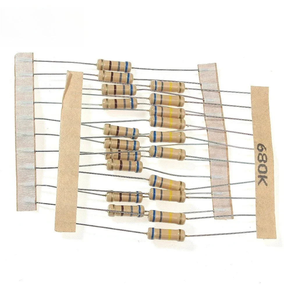 200PCS 5% 1W Carbon Film Resistor Assorted Kit 20 Values 10 Ohm-1M Resistor Pack 6.8K 10K 22K 47K 68K 100K 470K 1M Ohm
