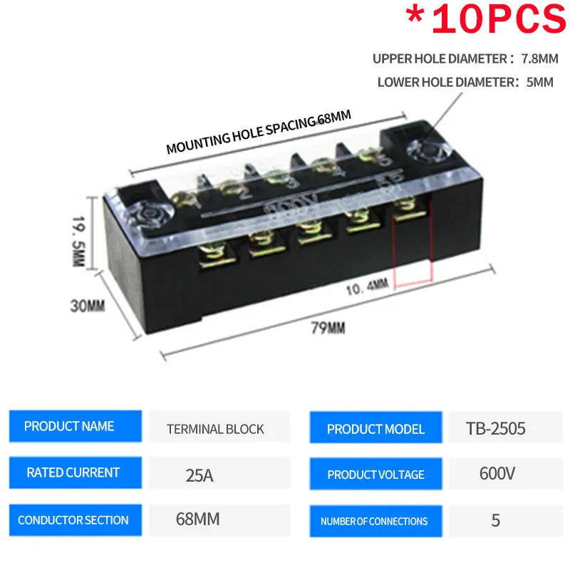 10PCS 600V 15A Barrier Strip Terminal Block Wire Connector TB-1503 TB1504 TB1505 TB1506 TB-1510 TB-1512 TB-2503-2504-2506-2508