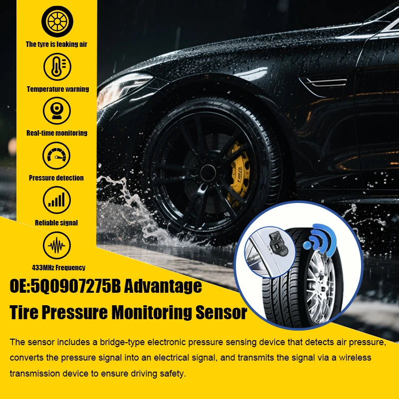 1/4Pcs TPMS Sensor 433MHz Tire Pressure Monitor System Fit For Audi A4 A6 Allroad Volkswagen T-Cros Skoda Replace OE 5Q0907275B