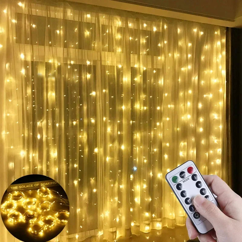 USB Powered Christmas Fairy Curtain Lights with Remote 8 Modes for Holiday Bedroom Wedding Xmas Tree and Window Decorations