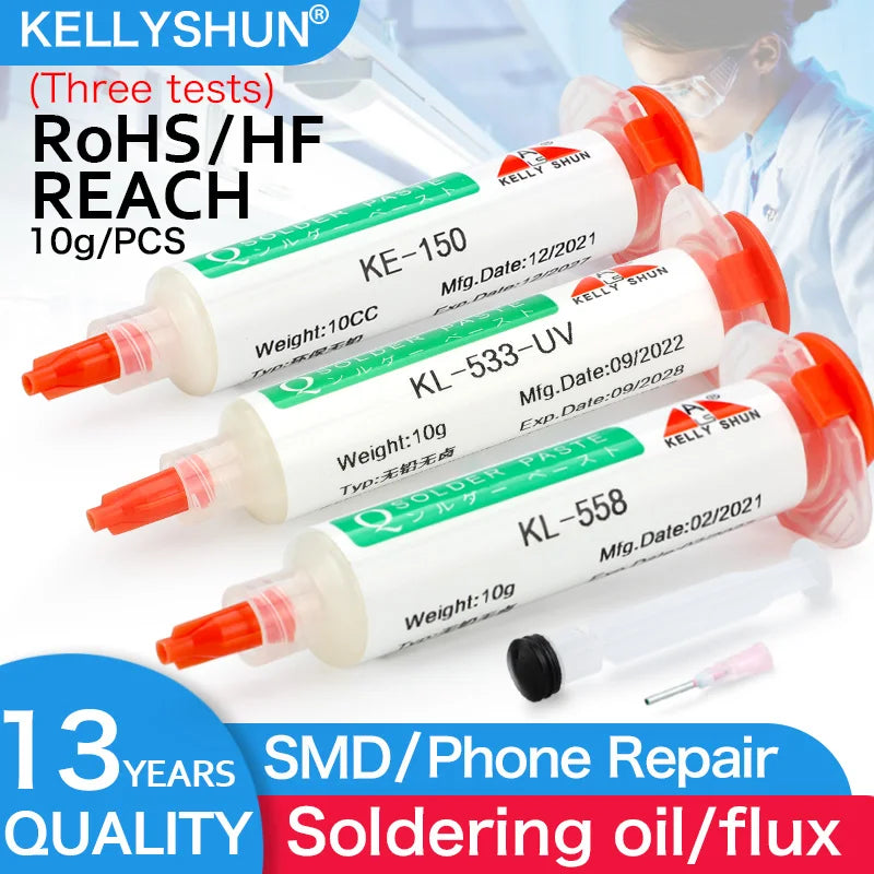 KELLYSHUN Lead-Free Halogen-Free BGA Welding Flux SMD Repair Soldering no-clean ball Planting Rosin Solder oil Paste 10cc