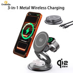 Qi2.2 25W Metal Wireless Charger Protable Fast Charging Station Stand 360° Rotation for iPhone 17 16 15 14 Pro Max Watch Airpods
