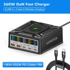 260W USB C GaN Charger, Desktop Wireless Charger PD3.1 140W 100W Fast Charging Station, Power for MacBook Pro iPhone 15 Samsung