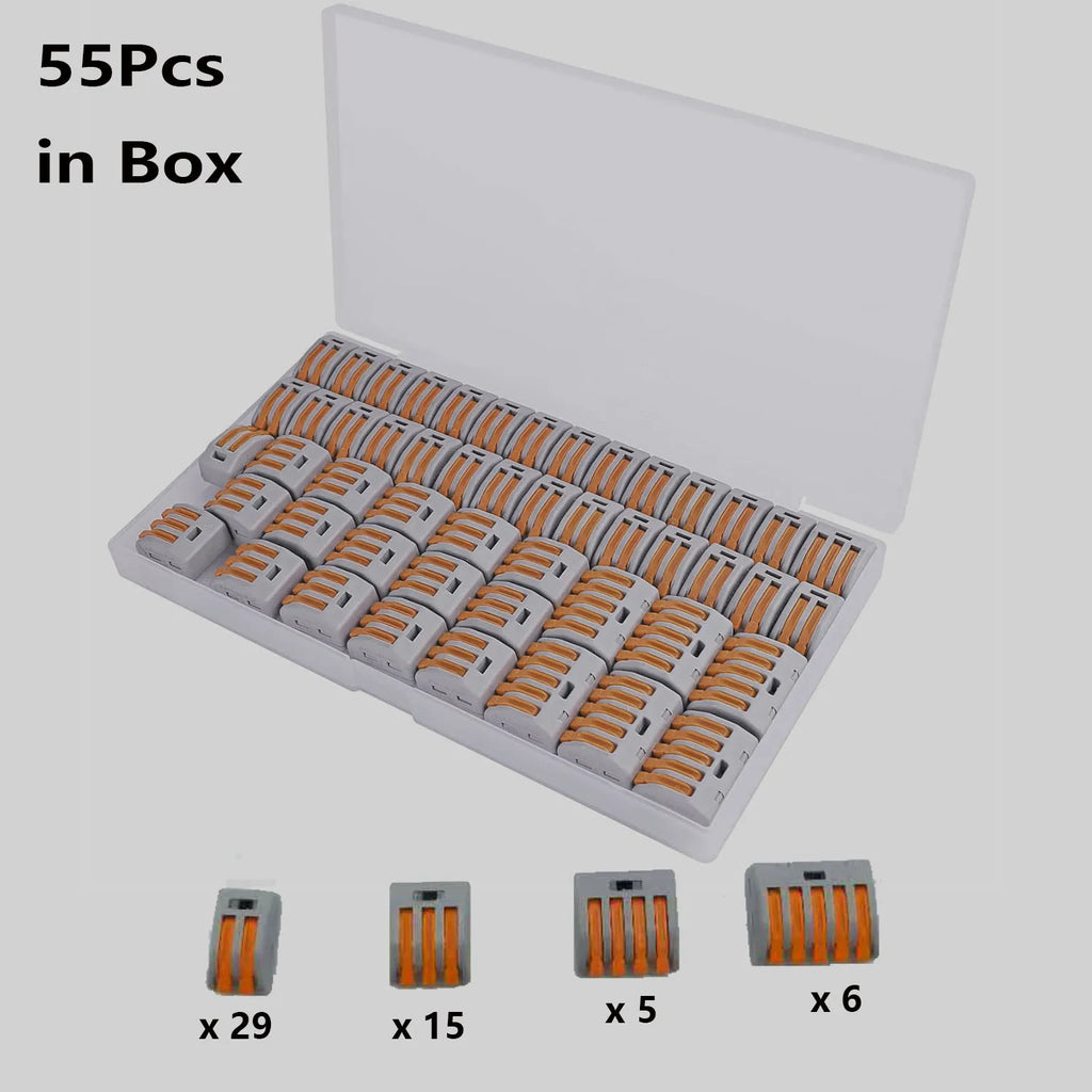 60Pcs Lever Wire Connectors Kit, Push-in Electrical Connectors Quick Connect 2/3/4/5 Conductor Combination, Termal Blocks