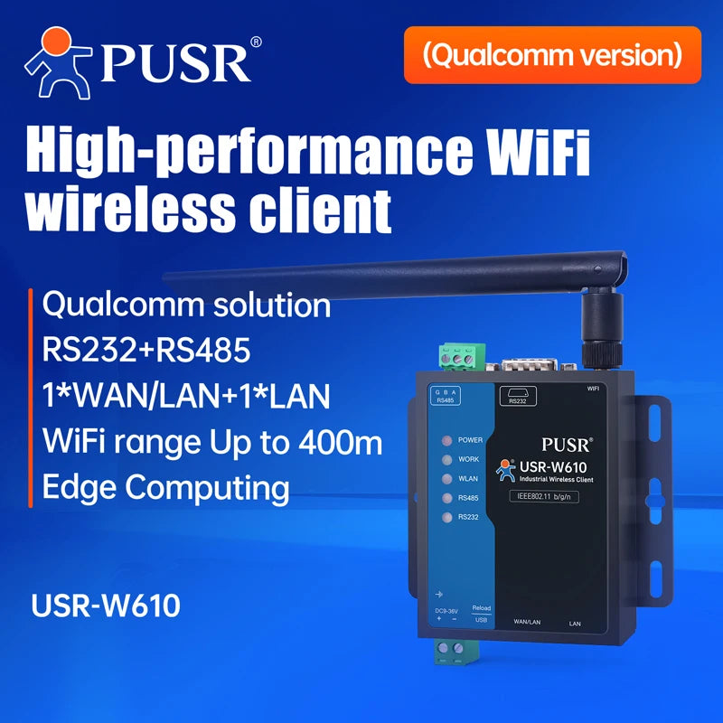 PUSR Serial RS485 RS232 to WiFi Converter Industrial Wireless Client Modbus Gateway MQTT Protocol USR-W610 (Qualcomm Version)