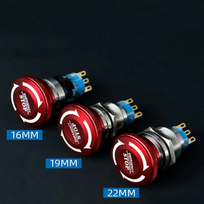 16/19/22mm Metal Emergency Stop Button Switch Stainless Steel Anti-slip Waterproof Rotation Socket 12/220V Stop Momentary